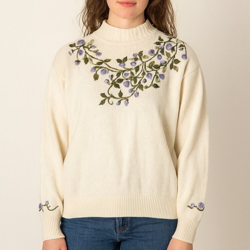 Alfred Dunner Vintage Floral Embroidered Sweater L